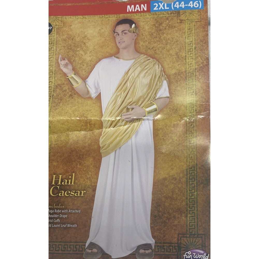 Mens Julius Caesar Halloween Costume 2XL 44-46 Robe Cosplay Toga Greek Costumes